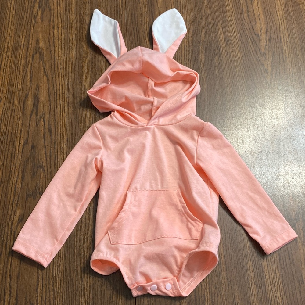 “5/$20” Pink Nightmare bunny onesie with hood, ears, and tail!
